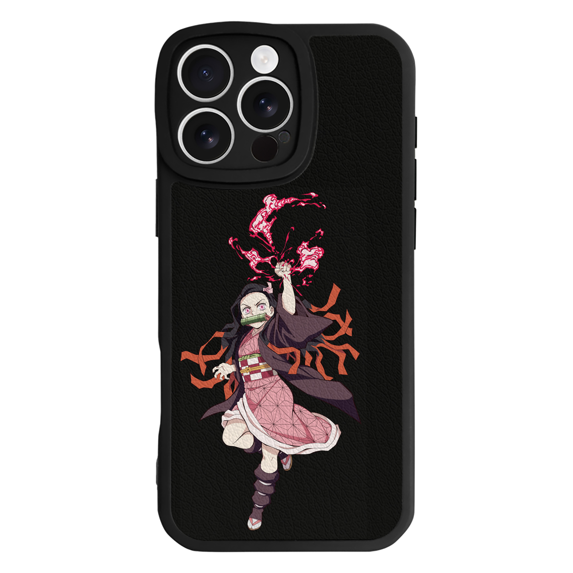 （画像用） 鬼滅の刃（きめつのやいば）竈門 禰󠄀豆子／かまど ねずこ Kamado Nezuko 【iPhone 16シリーズ対応】シリコンスマホケース（レザー調） 材質：シリコン